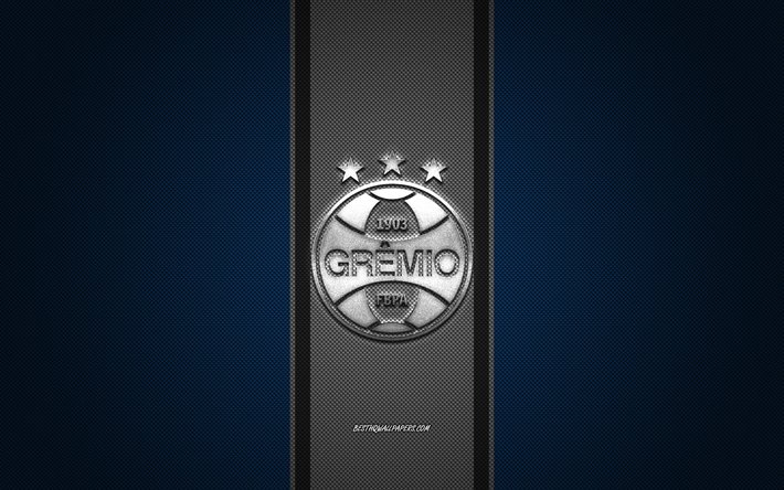 Gremio FC, Brasiliansk fotboll club, Serie A, Silver logotyp, Bl&#229; kolfiber bakgrund, fotboll, Porto Alegre, Brasilien, Gremio logotyp