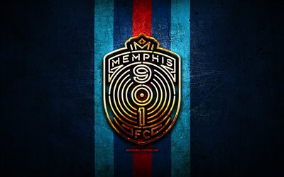 Memphis FC, logo dor&#233;, LSU, bleu m&#233;tal, fond, football am&#233;ricain club, United Soccer League, Memphis FC logo, football, etats-unis