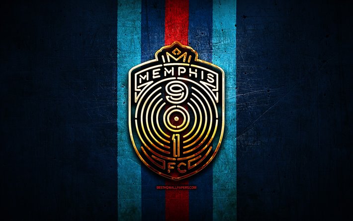 Memphis FC, logo dor&#233;, LSU, bleu m&#233;tal, fond, football am&#233;ricain club, United Soccer League, Memphis FC logo, football, etats-unis