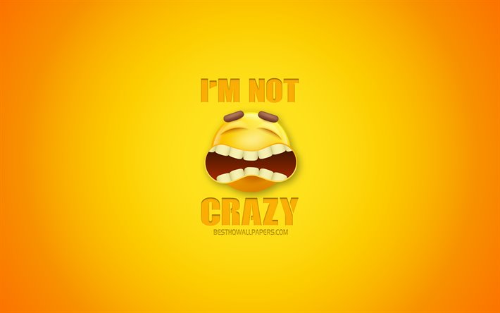 Io non sono pazzo, divertente, arte, Pazzo, concetto, sfondo giallo, arte creativa