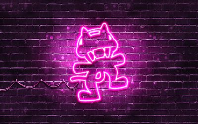Monstercat violette logo, 4k, superstars, violet brickwall, Monstercat logo, illustration, Monstercat n&#233;on logo, stars de la musique, Monstercat