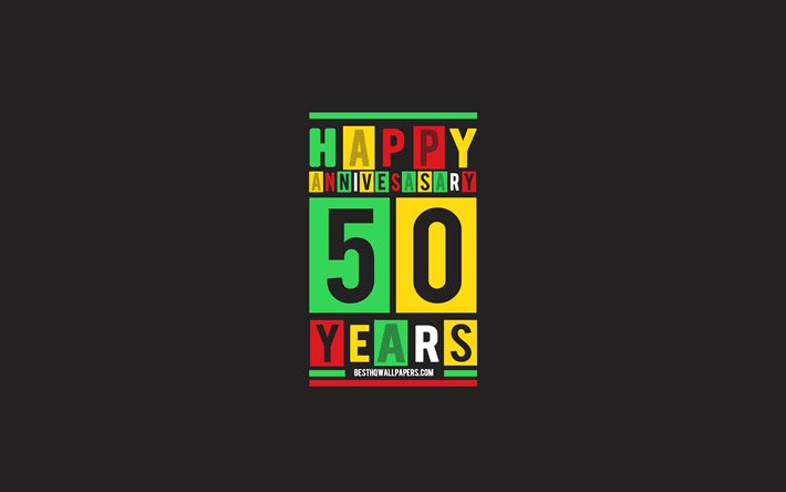 50th Anniversary, Anniversary Flat Background, 50 Years Anniversary, Creative Flat Art, 50th Anniversary sign, Colorful Abstraction, Anniversary Background