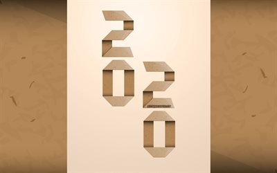 2020 cardboard background, Happy New Year 2020, 2020 Paper background, cardboard, creative art, 2020 concepts, 2020 New Year