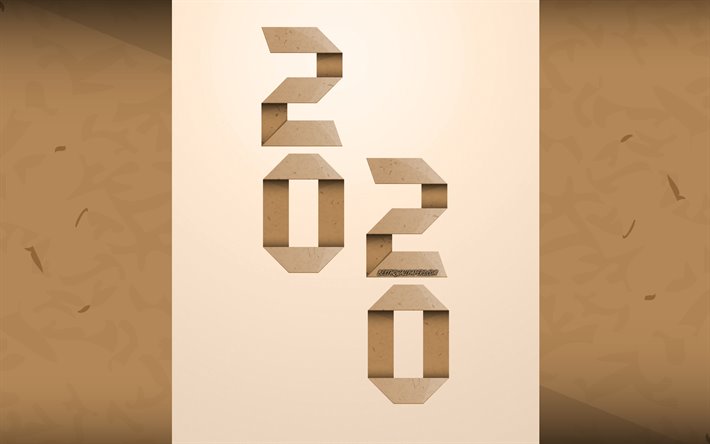 2020 cardboard background, Happy New Year 2020, 2020 Paper background, cardboard, creative art, 2020 concepts, 2020 New Year