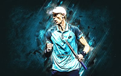 Kevin Anderson, ATP, Tennis, South African tennis player, portrait, blue stone background, creative art