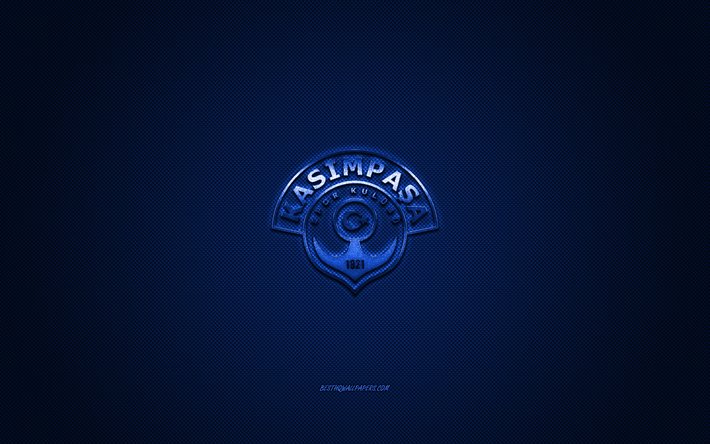 Kasimpasa, Turkish football club, Turkish Super League, blue logo, blue carbon fiber background, football, Istanbul, Turkey, Kasimpasa logo