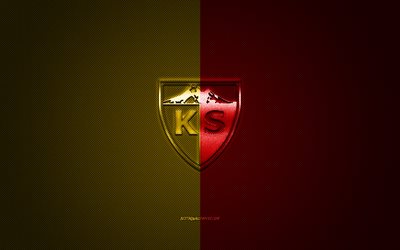 Kayserispor, turqu&#237;a club de f&#250;tbol de turqu&#237;a Super Liga, de color rojo con logo amarillo, rojo-amarillo de fibra de carbono de fondo, f&#250;tbol, Kayseri, Turqu&#237;a, Kayserispor logotipo
