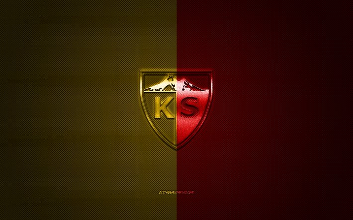 Kayserispor, Turco futebol clube, Super League Turca, vermelho-amarelo logotipo, vermelho-amarelo de fibra de carbono de fundo, futebol, Kayseri, A turquia, Kayserispor logotipo