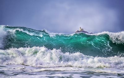 ocean, stora v&#229;gor, storm, kusten, vatten konserter, Kerludu, Frankrike