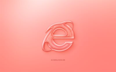 IE 3D logo, Red background, Red IE jelly logo, IE emblem, Internet Explorer, creative 3D art, IE
