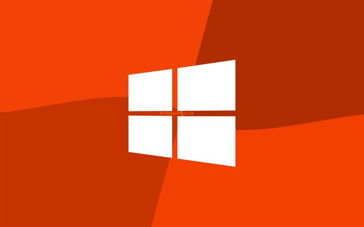 Windows 10 orange logo, 4k, Microsoft logo, minimal, OS, orange background, creative, Windows 10, artwork, Windows 10 logo