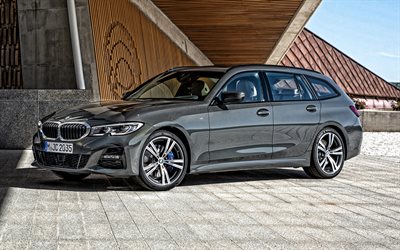 2020, BMW 3 Serisi Touring, G21, dış cephe, &#246;nden g&#246;r&#252;n&#252;m, gri station wagon, yeni gri BMW 3, Alman otomobil, BMW