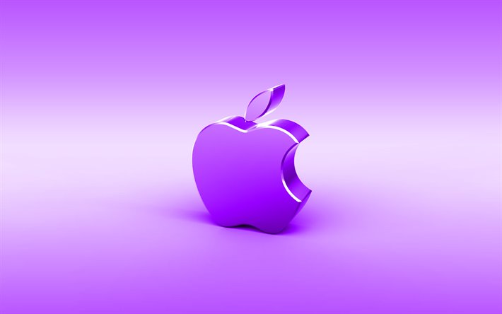 Apple violeta logo en 3D, m&#237;nimo, violeta de fondo, logotipo de Apple, creativo, de metal logotipo de Apple, Apple logo en 3D, obras de arte, Apple