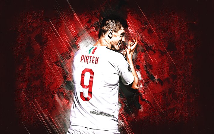 Krzysztof Piatek, l&#39;AC Milan, le polonais, le footballeur, avant, portrait, rouge, pierre fond, Serie A, l&#39;Italie, le football, le Milan Piatek