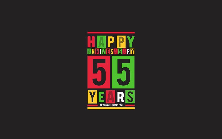 55th anniversary, jubil&#228;um, flache hintergrund -, 55 jahre jubil&#228;um, kreative, flach, kunst, 55th anniversary-zeichen, bunte abstraktion, hintergrund