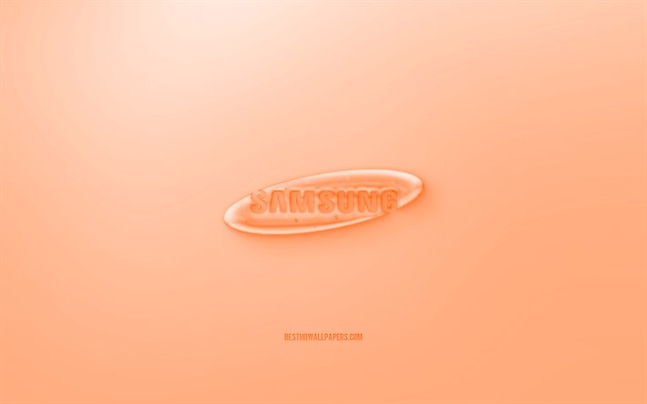 Samsung 3D logo, Orange background, Orange Samsung jelly logo, Samsung emblem, creative 3D art, Samsung