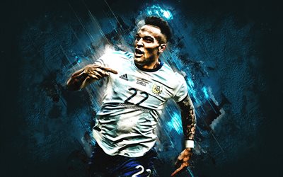 Lautaro Martinez, Argentiinan jalkapallomaajoukkue, muotokuva, sininen kivi tausta, jalkapallo, Argentiina