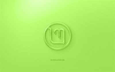 Linux Mint 3D logo, Yeşil arka plan, Yeşil Linux Mint jelly logo, amblem, Linux Nane, Linux, yaratıcı 3D sanat