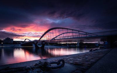 Lyon, soir&#233;e, pont, monument, paysage, coucher du soleil, France
