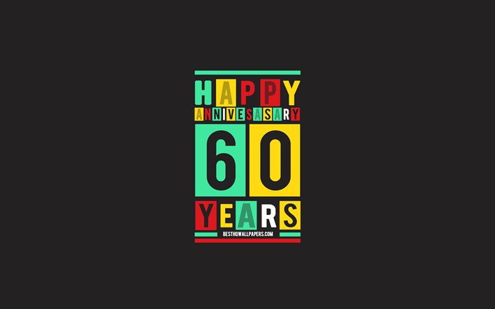 60th Anniversary, Anniversary Flat Background, 60 Years Anniversary, Creative Flat Art, 60th Anniversary sign, Colorful Abstraction, Anniversary Background