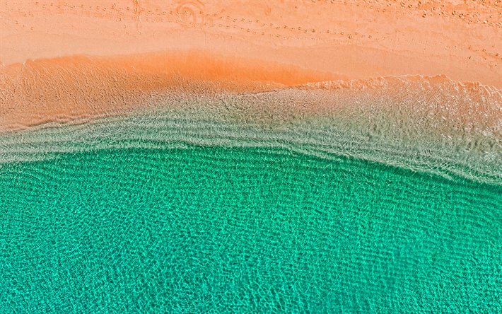 Ocean, aero visa, turkost vatten, kusten, flygfoto, v&#229;gor, 4k, Maldiverna
