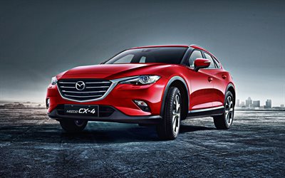 Mazda CX-4, 2019, vista de frente, el cross coup&#233;, exterior CX-4, rojo nuevo CX-4, los coches japoneses, Mazda
