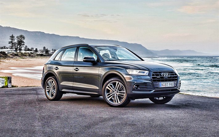 Audi Q5, 4k, meri, 2019 autot, jakosuotimet, harmaa Q5, 2019 Audi Q5, saksan autoja, Audi