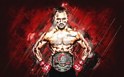 Michael Chandler, MMA, american fighter, portrait, championship belt, red stone background, creative art, USA