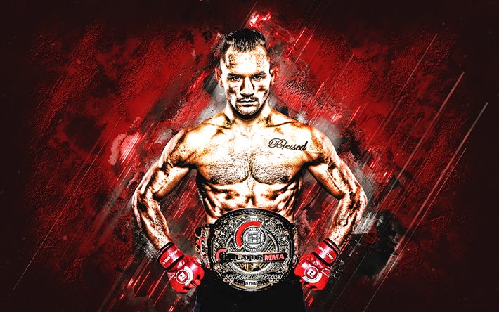 Michael Chandler, MMA, american fighter, portrait, championship belt, red stone background, creative art, USA