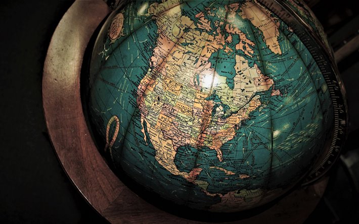 globe, North America, USA map, Map of Canada, USA on the globe, Map of US states, USA, Wooden globe