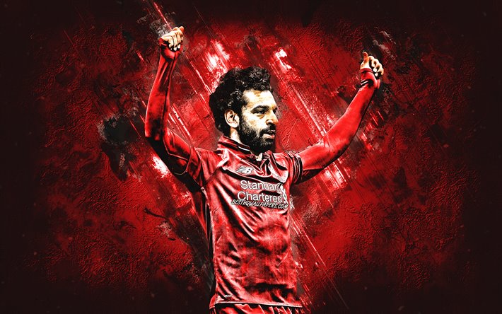Mohamed Salah, retrato, eg&#237;pcio jogador de futebol, para a frente, O Liverpool FC, vermelho criativo fundo, 2020 jogadores de futebol do Liverpool FC, Estrelas do futebol, Premier League, Inglaterra, futebol