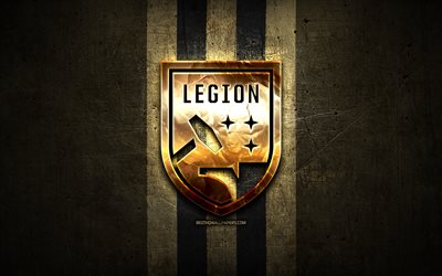 Birmingham Legion FC, golden logo, USL, brown metal background, american soccer club, United Soccer League, Birmingham Legion logo, soccer, USA