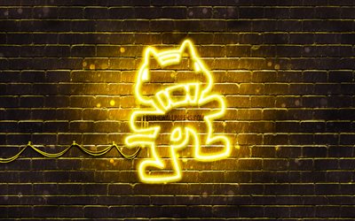 Monstercat gul logotyp, 4k, superstars, gul brickwall, Monstercat logotyp, konstverk, Monstercat neon logotyp, musik stj&#228;rnor, Monstercat