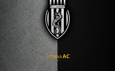 AC Cesena, 4k, Italian football club, logo, Cesena, Italy, Serie B, white black leather texoutra, Italian Football Championships