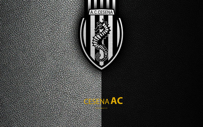 AC Cesena, 4k, italien, club de football, logo, Cesena, Italie, Serie B, blanc, cuir noir texoutra, italien Championnats de Football