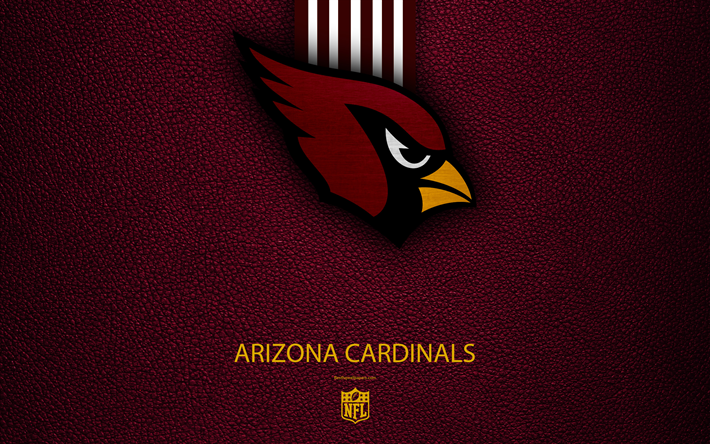 Arizona Cardinals, 4k, American football, logo, emblem, Arizona, USA, NFL, burgundy leather texture, National Football League, Western Division