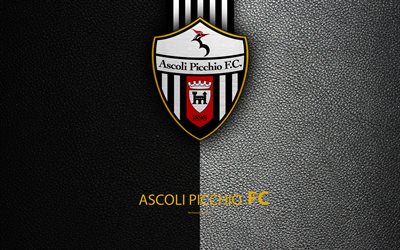 Ascoli Picchio FC, 1898, 4k, Italian football club, logo, Ascoli Piceno, Italy, Serie B, black white leather texture, football, Italian Football Championships