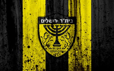 4k, FC Beitar Jerusalem, grunge, Ligat haAl, logo, football club, Israel, Beitar Jerusalem, art, soccer, stone texture, Beitar Jerusalem FC