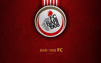 Bari 1908, 4k, Italian football club, logo, Bari, Italy, Serie B, red leather texture, football, Italian Football Championships