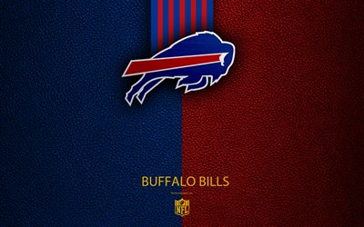 Buffalo Bills, 4k, American football, logo, emblem, Buffalo, New York, USA, NFL, blue red leather texture, National Football League, Eastern Division