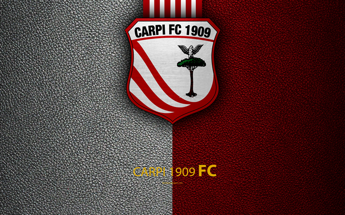 Carpi FC, 1909, 4k, Italian football club, logo, Carpi, Italy, Serie B, white red leather texture, football, Italian Football Championships