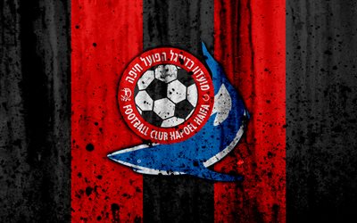 4k, FC Hapoel Haifa, grunge, Ligat haAl, logo, football club, Israel, Hapoel Haifa, art, soccer, stone texture, Hapoel Haifa FC