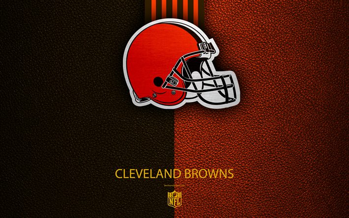 Cleveland Browns, 4k, American football, logo, emblem, Cleveland, Ohio, USA, NFL, brown orange leather texture, National Football League, Northern Division