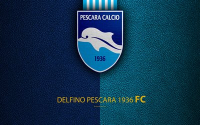 Delfino Pescara 1936, 4k, Italian football club, logo, Pescara, Italy, Serie B, blue leather texture, football, Italian Football Championships, Pescara Calcio