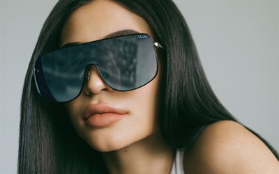 4k, Kylie Jenner, 2017, brunette, beauty, Hollywood, Quay, portrait, sunglasses