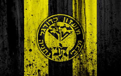 4k, FC Maccabi Netanya, grunge, Ligat haAl, logo, football club, Israel, Maccabi Netanya, art, soccer, stone texture, Maccabi Netanya FC