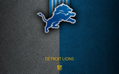 Detroit Lions, 4k, American football, logo, emblem, Detroit, Michigan, USA, NFL, leather texture, National Football League, Northern Division