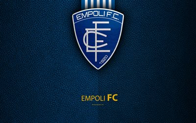 FC Empoli, 4k, Italian football club, logo, Empoli, Italy, Serie B, blue leather texture, football, Italian Football Championships