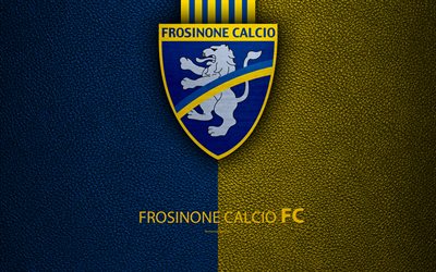Frosinone Calcio, 4k, Italian football club, logo, Frosinone, Italy, Serie B, yellow-blue leather texture, football, Italian Football Championships