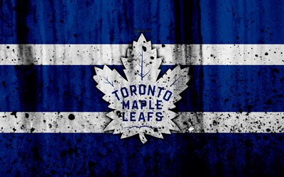 4k, Toronto Maple Leafs, grunge, NHL, hockey, art, Eastern Conference, USA, logo, stone texture, Atlantic Division